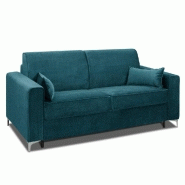 CANAPÉ CONVERTIBLE EXPRESS JACKSON 160CM COMFORT BULTEX® 12CM SOMMIER LATTES RENATONISI VELOURS  BLEU PAON