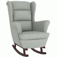 Décoshop26 - Fauteuil à bascule et pieds en bois d'hévéa et velours gris clair extra confort DEC029140 - gris Bois massif 3000257229480