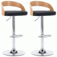 Décoshop26 - Lot de 2 tabourets de bar chaises hautes rétro en PVC noir bois courbé et métal DEC029813 - noir 3000257572128