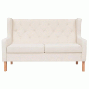 Helloshop26 - Canapé 2 places de salon salle de séjour maison intérieur tissu blanc crème 02_0020197 - blanc Bois massif 3001067088007