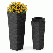 Helloshop26 - Lot de 2 jardinières en rotin pour extérieur dimensions 30 x 30 x 82 cm et 23 x 23 x 60 cm avec bacs amovibles et 20_0011925 - 3000226