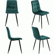 Merax Chaise de salle à manger (4 pièces), vert foncé, lot de 4 chaises rembourrées, chaise design avec dossier, assise en velours, structure en m