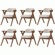 Merax lot de 6 chaises de salle à manger pliantes, bois massif avec revêtement et accoudoirs en lin, 64,5 x 66,5 x 76 cm, beige + noyer - multicolor