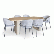 Now's Home - Ensemble table ovale et 6 fauteuils en tissu latte - 3256390252094