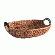 Panier à anses naturel ovale L37xP29xH13cm - feuilles de bananier tressées, poignées en métal