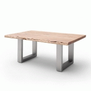 TABLE BASSE CLAREN PLATEAU 110 EN ACACIA MASSIF NATUREL LAQUÉ PIÉTEMENT U ACIER BROSSÉ