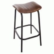 Tabouret de bar industriel BRANDY - cuir vintage marron et métal noir - L 42 x P 40 x H 75 cm Tabouret de bar industriel BRANDY - cuir vintage marron et métal noir - L 42 x P 40 x H 75 cm