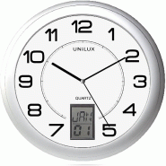 Unilux Instinct Horloge Murale Systeme Quartz avec Changement d'Heure Automatique et Dateur numerique, Diamètre 30,5 cm Gris metal - argenté 100340853_0