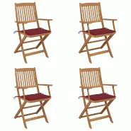 VidaXL Chaises Pliables De Jardin Lot De 4 Avec Coussins Bois D Acacia - rouge 3064626