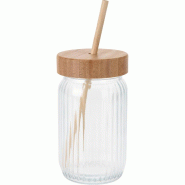 WellHome - Verre en verre avec couvercle en bambou de 500 ml - transparent verre WH14610