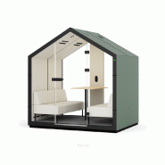 Cabine acoustique "TREEHOUSE" - 4 Places, 2 Parois vitrées, Aménagé (fauteuil, table, banc) Cabine acoustique "TREEHOUSE" - 4 Places, 2 Parois vitrées, Aménagé (fauteuil, table, banc)