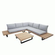 Décoshop26 - Salon de jardin terrasse balcon luxe ensemble canapé table en bois FSC certifié coussin gris clair 04_0003261 - gris Bois massif 30002