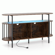 Étagère pour tourne-disque COSTWAY avec prise et LED, table avec porte-disques et télécommande, brun rustique - marron Bois manufacturé VH36636PQ-OR