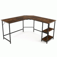 Helloshop26 - Bureau informatique en forme de L 138 x 50 cm espace de rangement intégré design rustique en acier au carbone marron 20_0010919 - marr