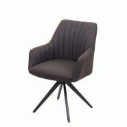 Mendler Chaise de salle à manger HWC-H73, chaise de cuisine chaise à accoudoirs, rétro acier tissu/textile ~ gris-brun - gris textile 73956