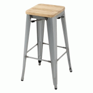 Tabourets hauts en acier galvanisé avec assise en bois Bistro (lot de 4) | Bolero - GM638