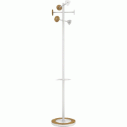 UNILUX Portemanteau Bora Bamboo, 6 patères + parapluies, en acier et bois, coloris blanc/bambou - 400153729