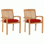 VidaXL Chaises De Jardin Lot De 2 Et Coussins Rouge Bois Teck Massif - rouge Bois massif 3063273 VidaXL Chaises De Jardin Lot De 2 Et Coussins Rouge Bois Teck Massif - rouge Bois massif 3063273