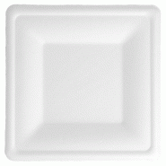 Assiette carrée bagasse blanche 16x16x1,5cm - par 500