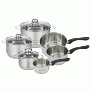 Batterie de cuisine avec 3 casseroles 12/16/20 cm et 3 faitouts 16/20/24 cm en inox sans PFAS Fackelmann Généva Brillant - gris inox 3176239935677