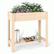 COSTWAY Bac surélevé avec étagère et drainage, en bois, bac à plantes, potager 81x37x77 cm, naturel. - marron Bois massif SF6645