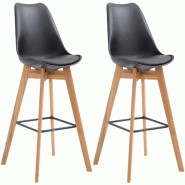 Décoshop26 - Lot de 2 tabourets de bar style scandinave avec assise en similicuir et plastique noir et structure en bois naturel 10_0006032 - noir Bo Décoshop26 - Lot de 2 tabourets de bar style scandinave avec assise en similicuir et plastique noir et structure en bois naturel 10_0006032 - noir Bo