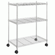 Helloshop26 - Étagère de stockage 3 niveaux et roues 60 x 35 x 81cm chrome 150 kg 02_0000658 - 3000069861533