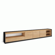 SKRAUT HOME Meuble TV, Banc Télé, 310x50x37 cm, Pour les TV jusqu'à 80", Meubles de salon, Chêne et noir - beige Bois manufacturé 687_1
