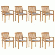 VidaXL Chaises De Jardin Empilables Avec Coussins Lot De 8 Teck Solide - multicolore 3073254 VidaXL Chaises De Jardin Empilables Avec Coussins Lot De 8 Teck Solide - multicolore 3073254