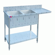- Evier industriel en acier inoxydable 2 cuves 1 égouttoir et cuve de lave-vaisselle 1600 x 700 x 850 + 100 mm - inox gf1122