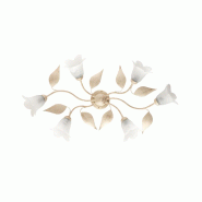 BeLight Plafonnier Olga Fer Ivoire, Déco Or Antique, Verre Albâtre D.14, 6 Lumières 70X52 Cm Design Lumineux Vintage - beige 8050713212391