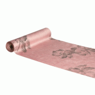Chemin de table velours ROSE imprimé fleurs 28cm x 3m