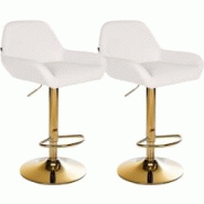 CLP Lot de 2 tabourets de bar Braga Gold similicuir Blanc - blanc polyester 325449 CLP Lot de 2 tabourets de bar Braga Gold similicuir Blanc - blanc polyester 325449