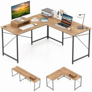 COSTWAY Bureau en L, d'Angle Réversible, avec Passages de Câbles et Support Amovible pour CPU/Moniteur, pour PC et Bureau - marron Bois manufacturé