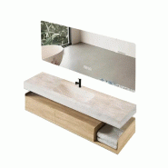 Ensemble de salle de bain suspendu avec vasque en pierre frittée, miroir LED, meuble à tiroirs et kit d'évacuation, 100×55 cm【RWR208-100】 - 07