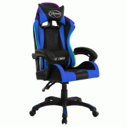 Helloshop26 - Chaise fauteuil siège pivotante de bureau informatique étude de jeux vidéo avec LED RVB et similicuir bleu 02_0024201 - bleu polyeste
