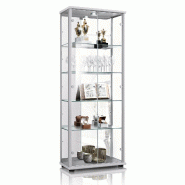 K-Möbel Armoire vitrine en verre 2 portes 176x67x33 cm Made in Germany avec miroir & serrure & LED Argent - argenté Bois manufacturé C1084AL_0