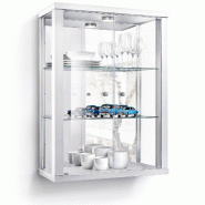 K-Möbel Vitrine suspendue en Blanc (80x60x25 cm) avec 2 étagères en verre réglables en hauteur, miroir & LED - vitrine de voiture miniature argent