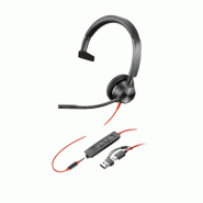 Micro-casque Poly Blackwire 3315 monaural USB-C certifié Microsoft Teams + connexion 3,5 mm + adapta