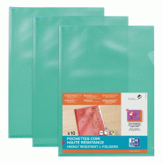 Oxford Sachet de 10 pochettes coin haute résistance A4, en PVC souple coloris vert - 3045050022197