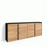 SKRAUT HOME Buffet salon et cuisine, 207x80x35 cm, 4 Portes, Meuble chaussure, Chêne et noir - beige Bois manufacturé 635_1