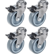 Roulette 75mm 3" en acier inoxydable caoutchouc gris, pivotante avec frein, 240kg, jeu de 4 Roulette 75mm 3" en acier inoxydable caoutchouc gris, pivotante avec frein, 240kg, jeu de 4
