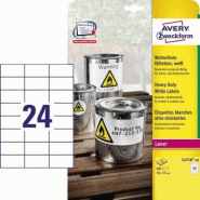 Avery Zweckform 480 étiquettes ultra-résistantes Laser blanc, format 70 x 37 mm (20 feuilles / cdt) - L4718-20