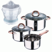 BERGNER - Batterie de Cuisine 5 Pièces Ø16/18/20cm en Acier Inoxydable Compatible Induction avec Presse-Agrumes NATURALLY de 40 W et 1,2L - multi-ma
