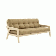 CANAPÉ CONVERTIBLE FUTON GRAB PIN NATUREL COLORIS BEIGE BLÉ COUCHAGE 130 CM.