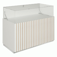 Comptoir vitrine fond bois Vertigo T03 MDF naturel et blanc 120x60x93cm