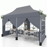 COSTWAY Pavillon 3x6m pliable avec 6 parois latérales amovibles, sac de transport, hauteur réglable, imperméable à l'eau, protection UV 50+, gris.