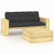 Helloshop26 - Salon de jardin meuble d'extérieur ensemble de mobilier 2 pièces avec coussins bois de pin imprégné 02_0015883 - 3000150371538