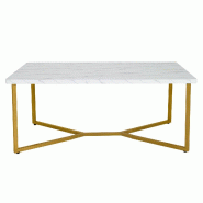 Helloshop26 - Table basse moderne 107 x 60 x 45,5 cm avec pieds en métal doré et patins ajustables en MDF blanc 20_0021082 - 3000233842429