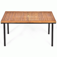 Helloshop26 - Table de jardin en bois d'acacia 140 x 75 x 76 cm pour 6 à 8 convives moderne avec orifice pour parasol en bois 20_0019975 - inox 30002